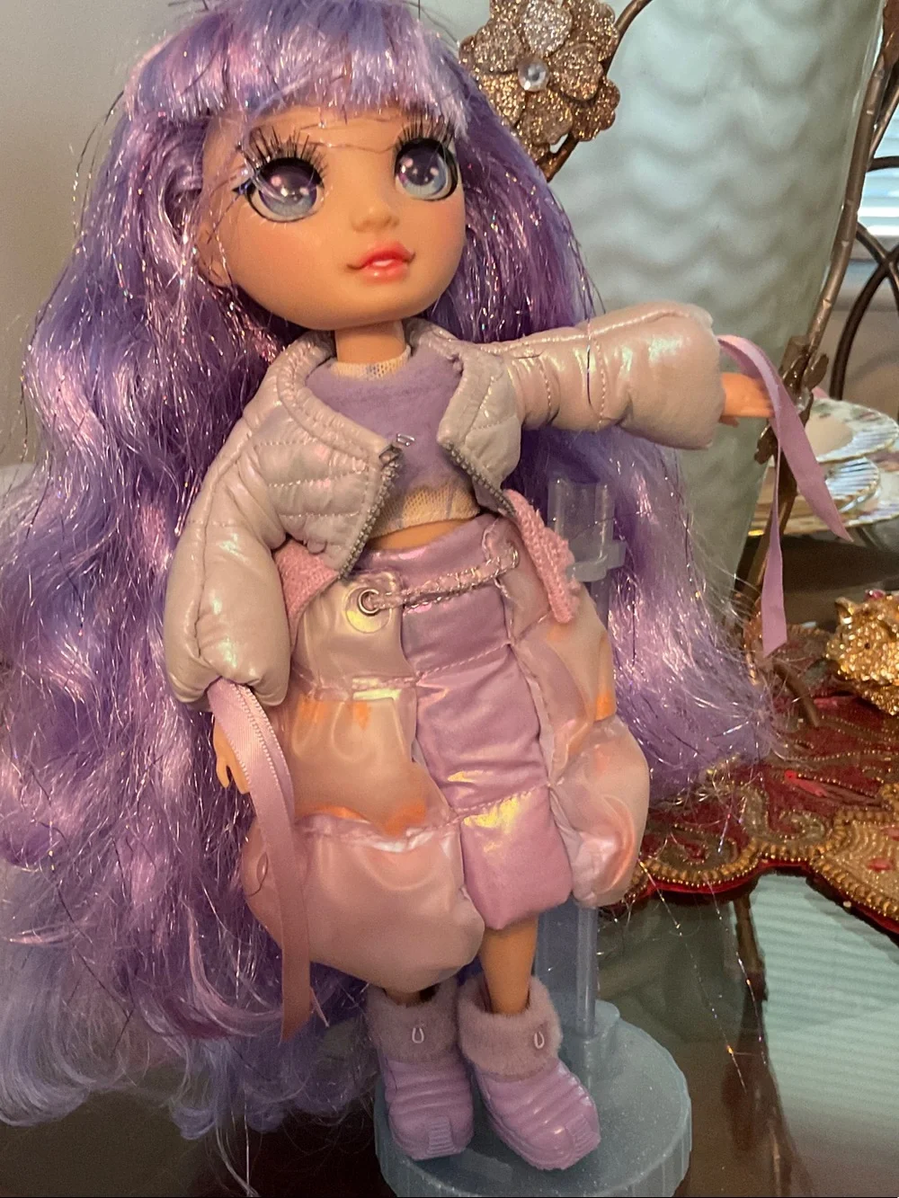 Rainbow Purple Hair Fashion Doll in Lavender Outfit